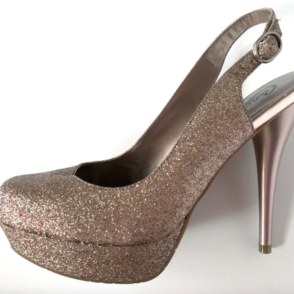 Candies Gold Multi Glitter Slingback Heels: 8.5